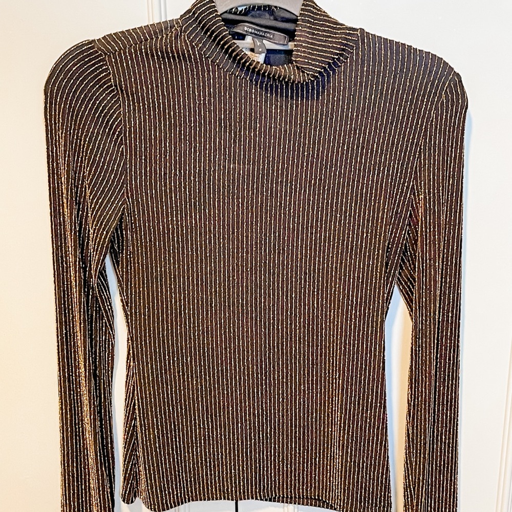 BCBG Black and Gold Sparkle along Sleeve Shirt